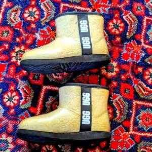 UGG Little Girl Sherpa Clear Plastic Rainboots Black & Cream With Logo Sz 4